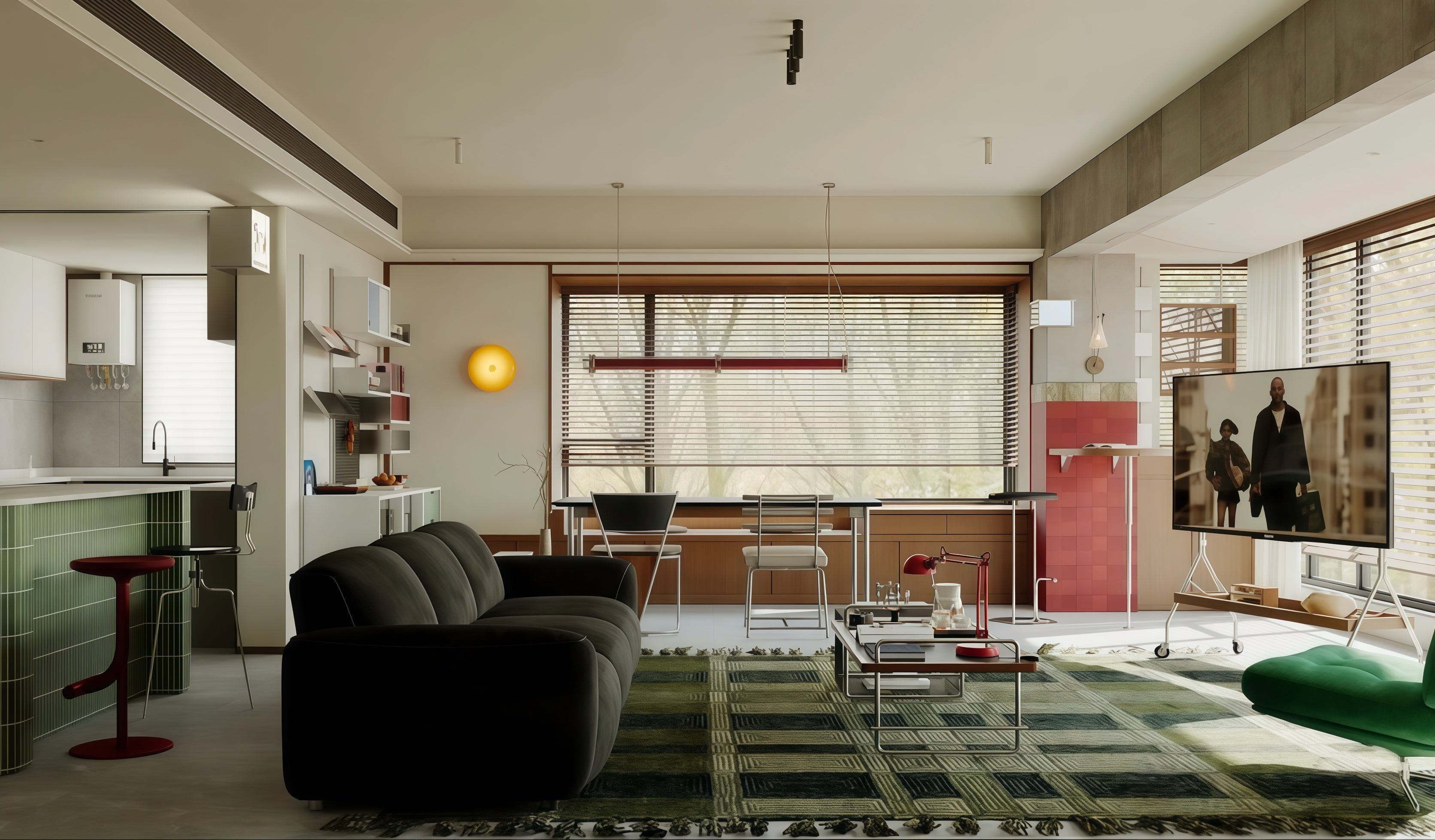 Retro Modern Meets Industrial Chic: A Bold and Functional Living Space