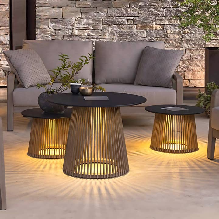 Metal Outdoor Table with Solar Lights