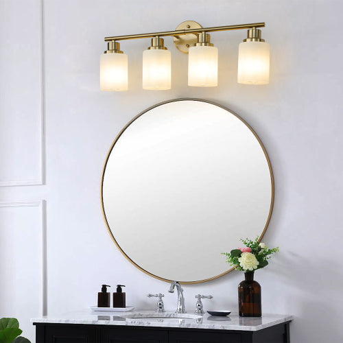 Modern Vanity Bathroom Mirror Light, Frosted White Glass with Black Iron Frame, Contemporary Wall Sconce (Bulb Not Included)