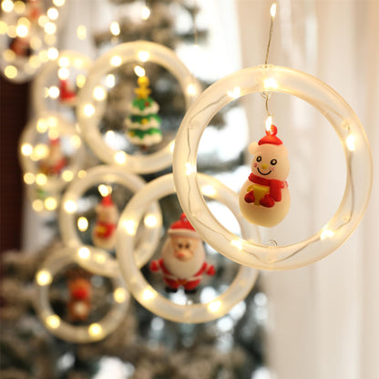 Cadena de luces con forma de anillo y accesorio de agujas de pino para Navidad