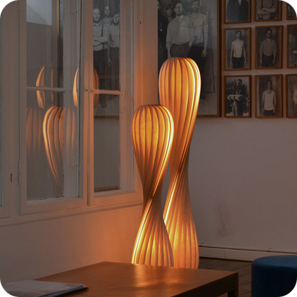 Twisted Tower Wood Floor Lamp