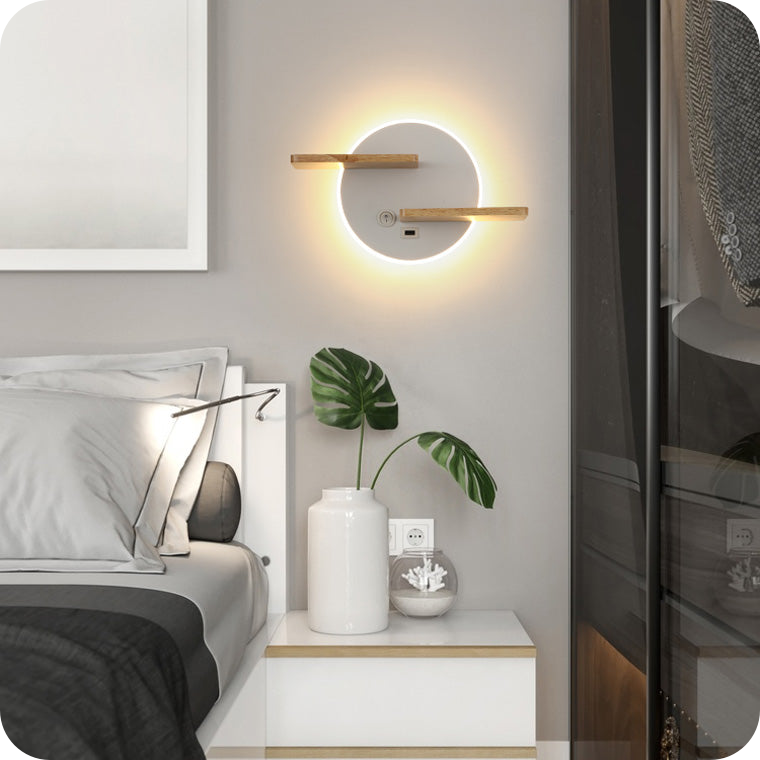 Round Accent Wall Sconce with Shelf, Switch and USB