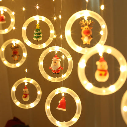 Cadena de luces con forma de anillo y accesorio de agujas de pino para Navidad