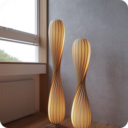 Twisted Tower Wood Floor Lamp