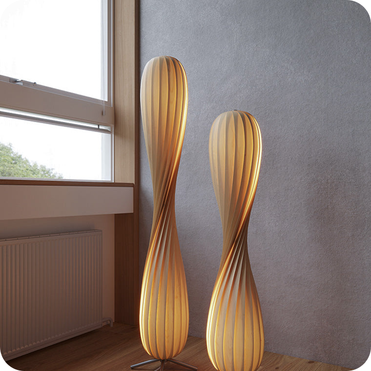 Twisted Tower Wood Floor Lamp