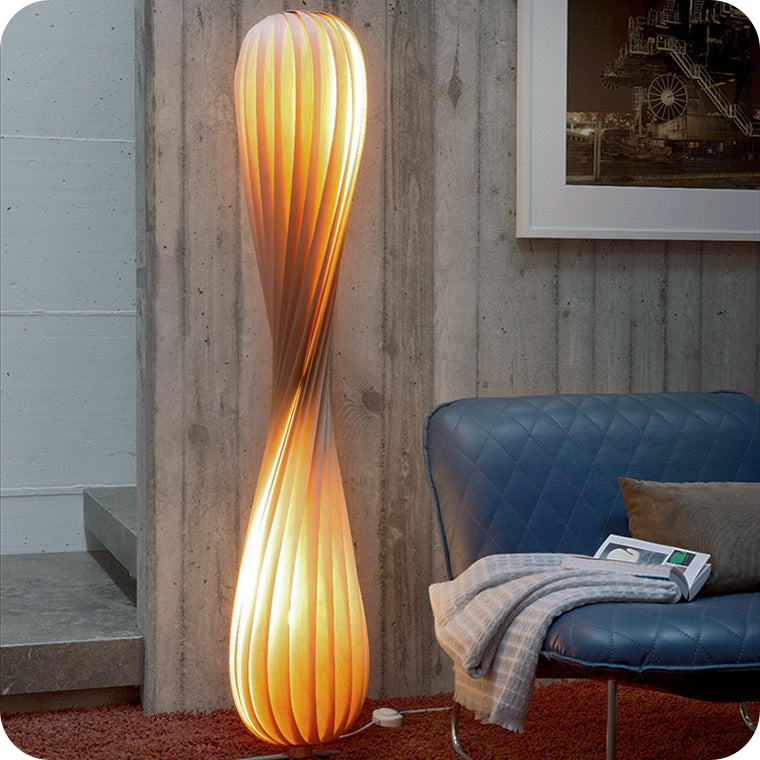 Twisted Tower Wood Floor Lamp