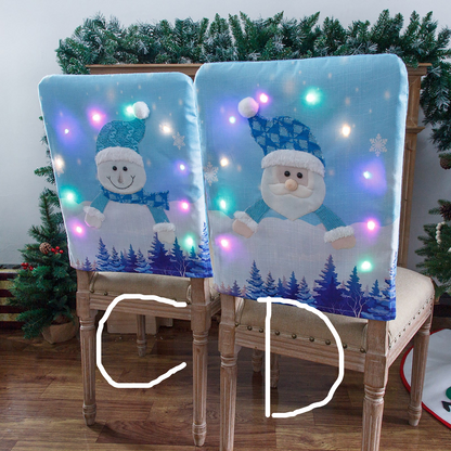 Christmas Funny Gnome Pink Chair Back Cover with LED Light Slipcover Party Decor