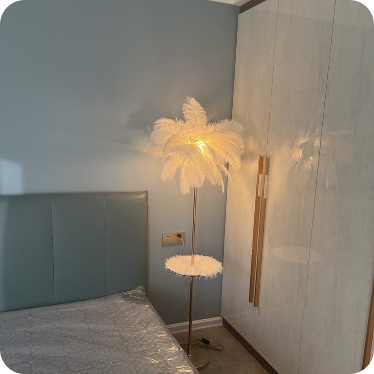 Feather Palm Tree Floor Lamp with Tray