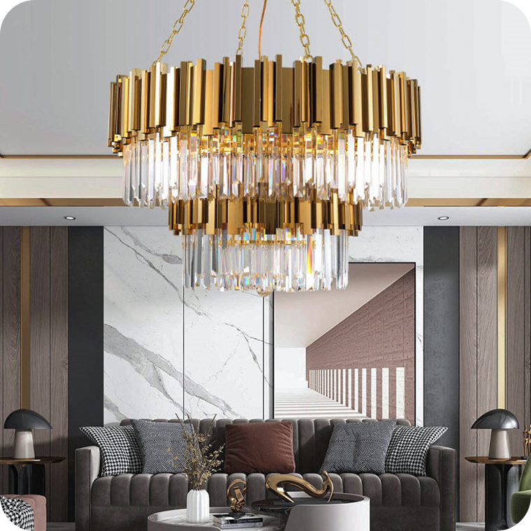 2 Tier Gold Crystal Chandelier