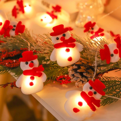 Guirlande lumineuse de Noël à LED en tissu peluche bonhomme de neige renne