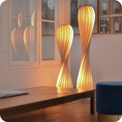 Twisted Tower Wood Floor Lamp