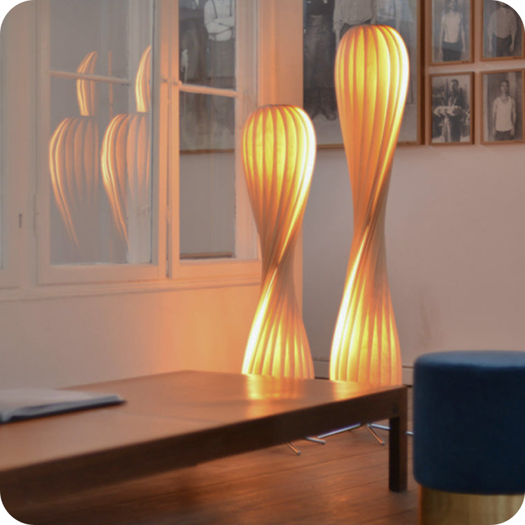 Twisted Tower Wood Floor Lamp