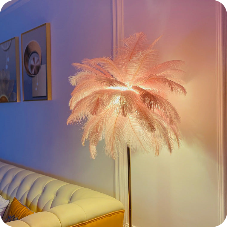 Feather Palm Tree Floor Lamp with Tray