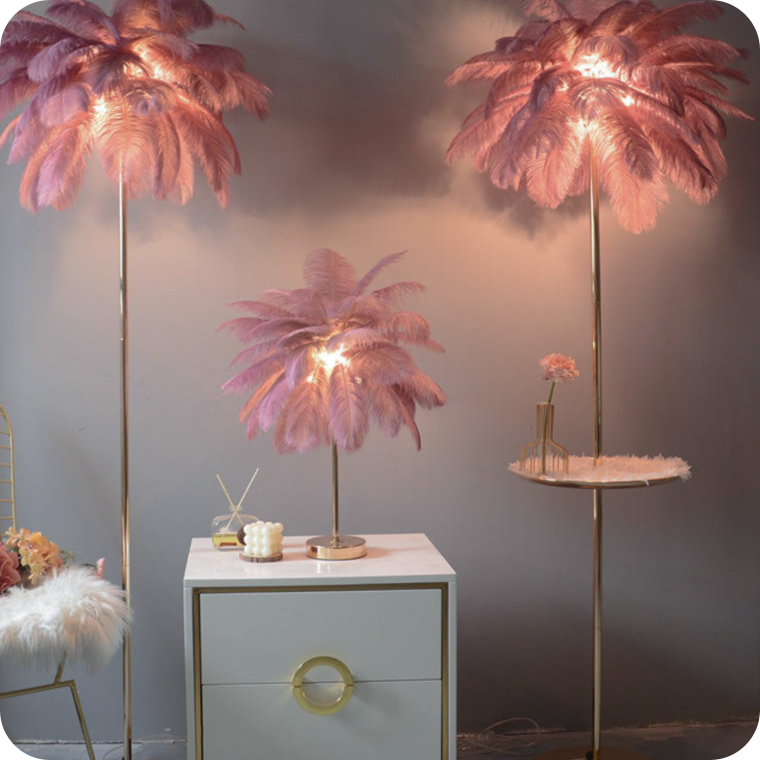 Feather Palm Tree Floor Lamp with Tray