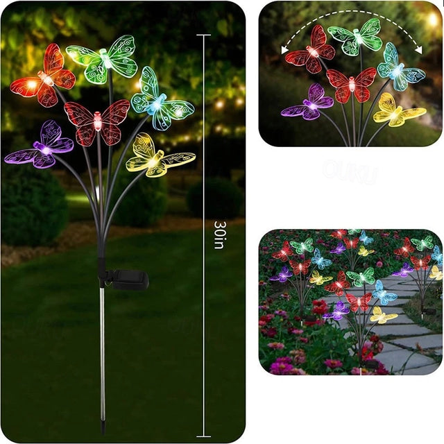 Luces solares de mariposa para exteriores, 6 ledes, decorativas