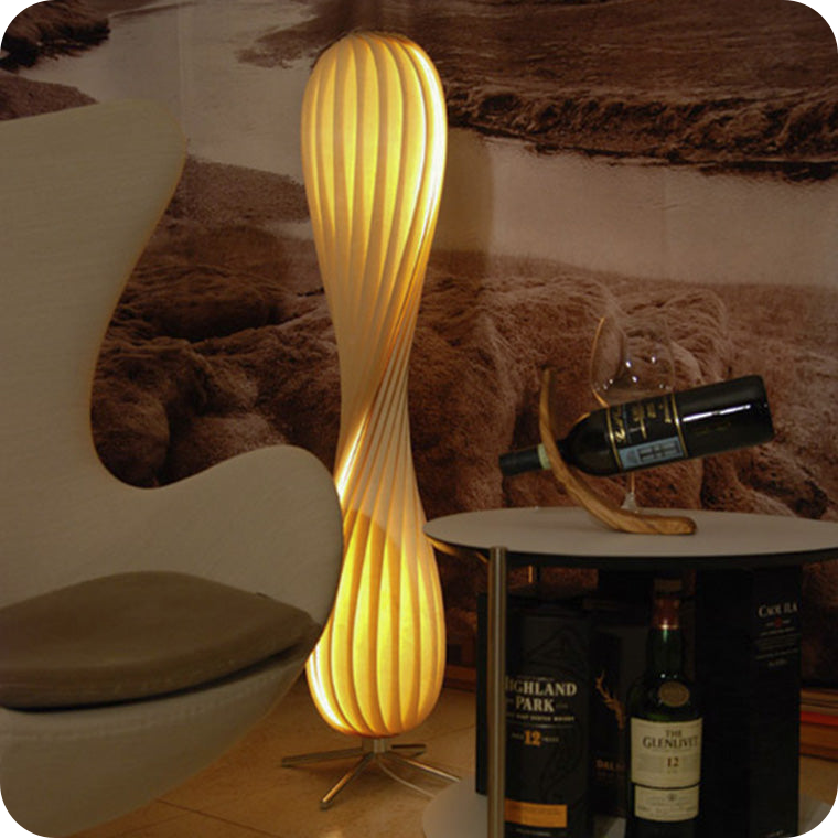 Twisted Tower Wood Floor Lamp