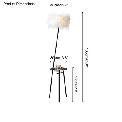 Lampadaire trépied à plumes à intensité variable avec plateau