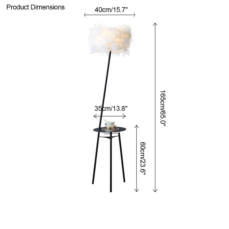 Lampadaire trépied à plumes à intensité variable avec plateau