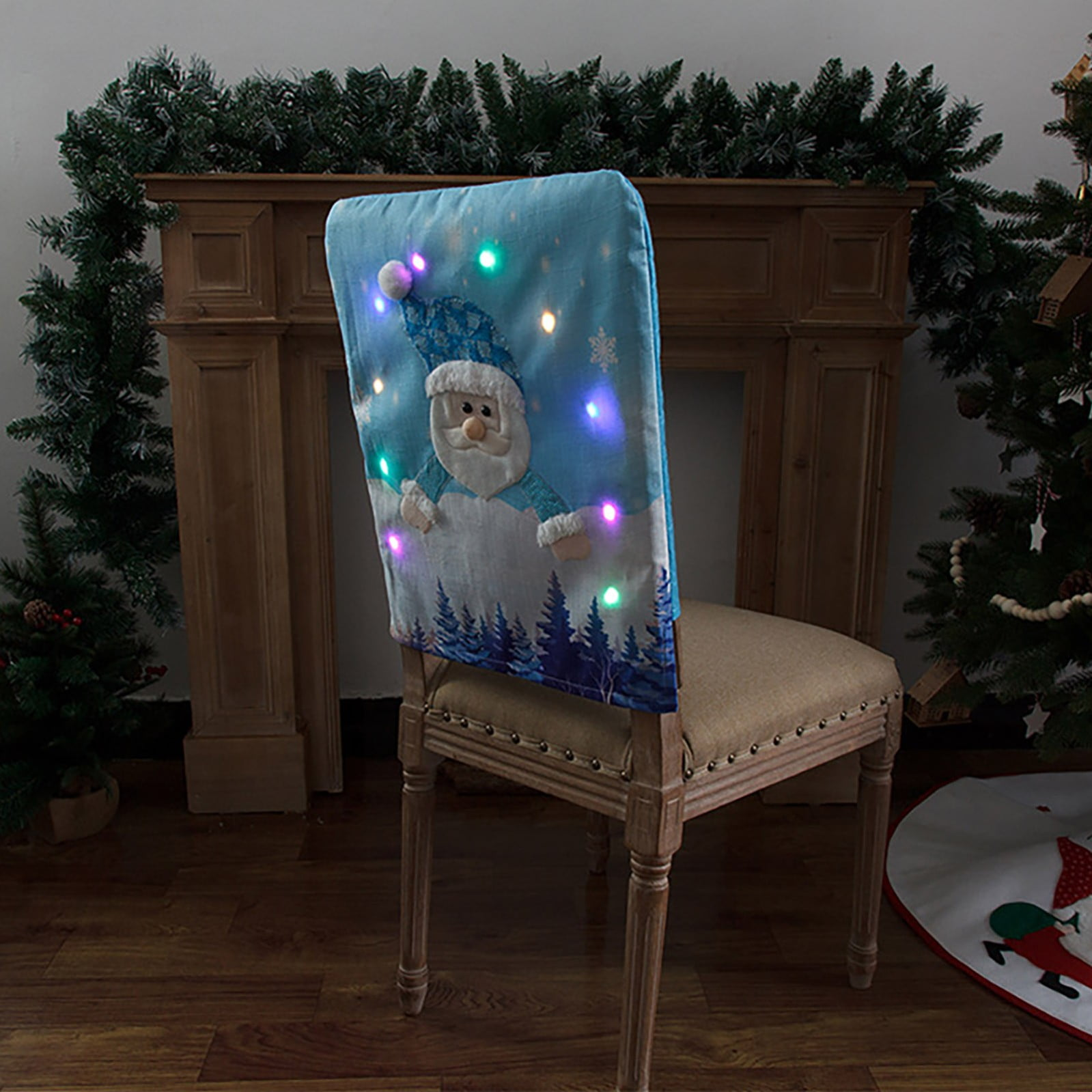 Christmas Funny Gnome Pink Chair Back Cover with LED Light Slipcover Party Decor