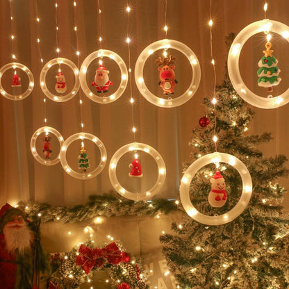 Cadena de luces con forma de anillo y accesorio de agujas de pino para Navidad