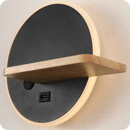 Round Accent Wall Sconce with Shelf, Switch and USB