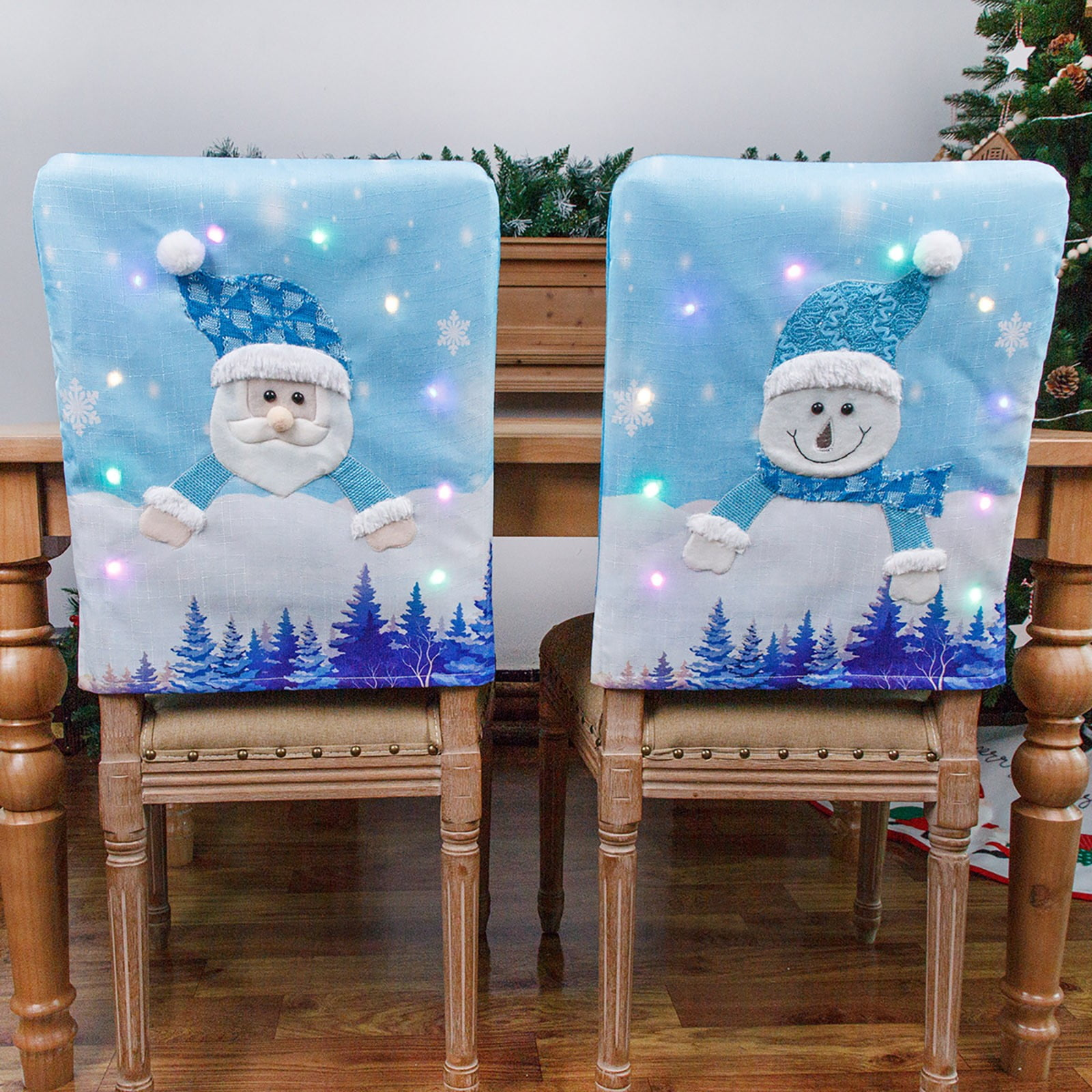 Christmas Funny Gnome Pink Chair Back Cover with LED Light Slipcover Party Decor