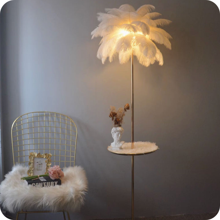 Feather Palm Tree Floor Lamp with Tray