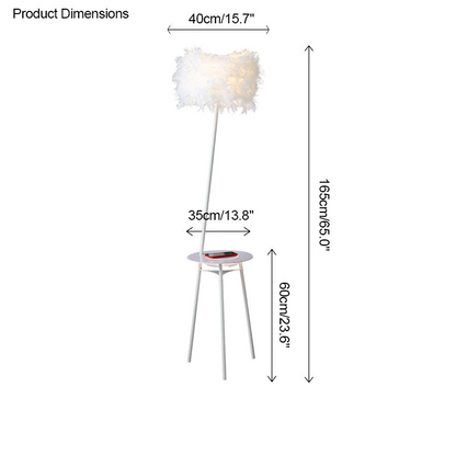 Lampadaire trépied à plumes à intensité variable avec plateau