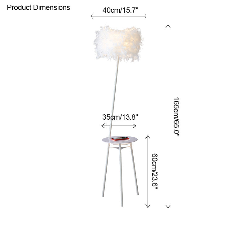 Lampadaire trépied à plumes à intensité variable avec plateau