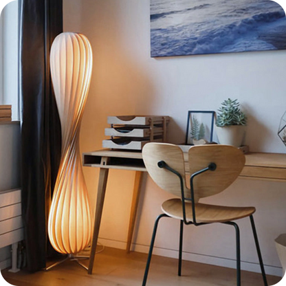 Twisted Tower Wood Floor Lamp