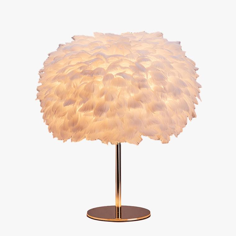 Jolie lampe de chevet ronde en plumes