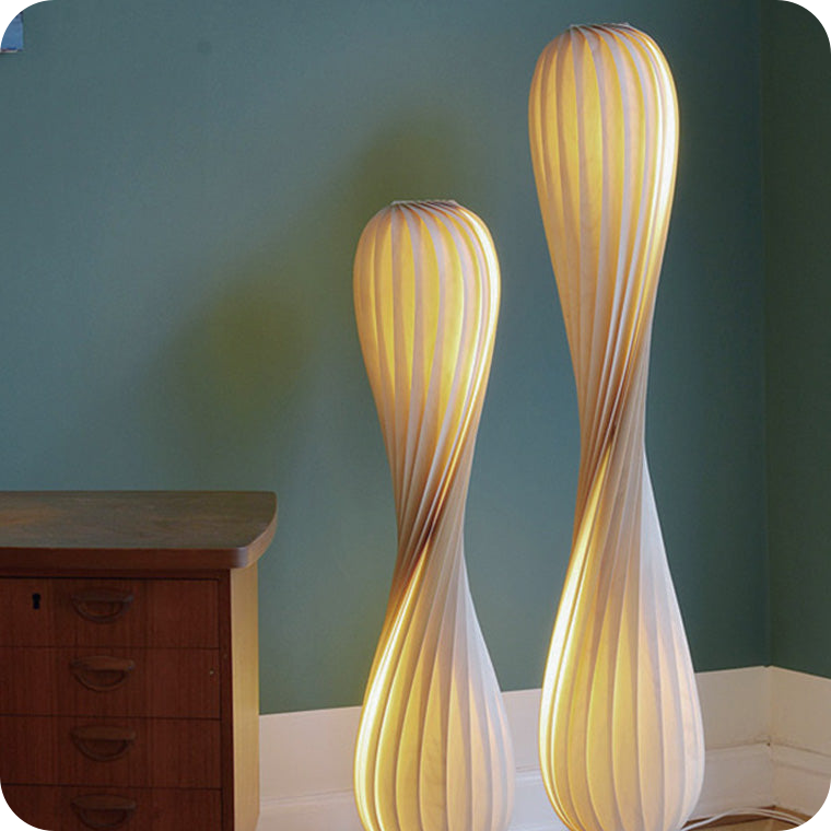 Twisted Tower Wood Floor Lamp