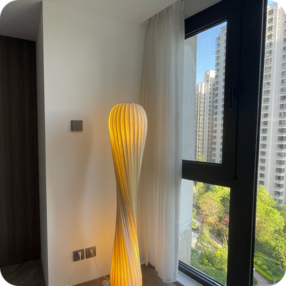 Twisted Tower Wood Floor Lamp