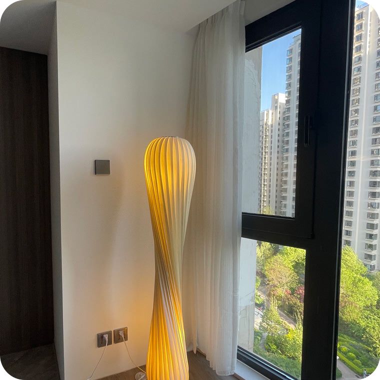 Twisted Tower Wood Floor Lamp