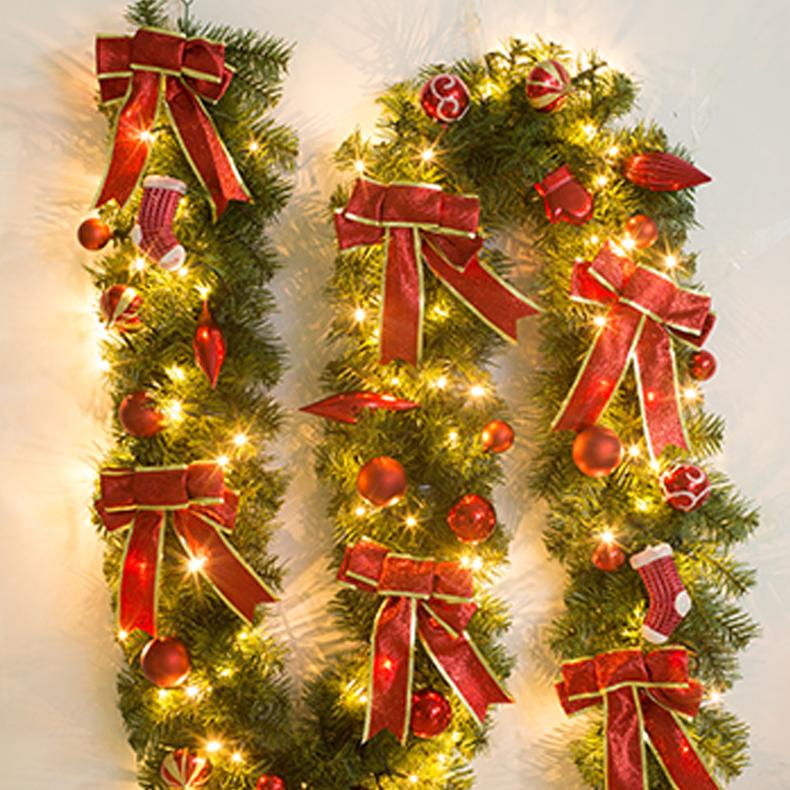 2.7M Christmas Rattan Garland Decorative Green/Red Garland for Stairs Christmas Artificial Xmas Tree Rattan Banner Decoration Gift