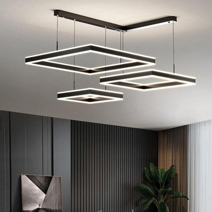 Tiered Black Square Chandelier