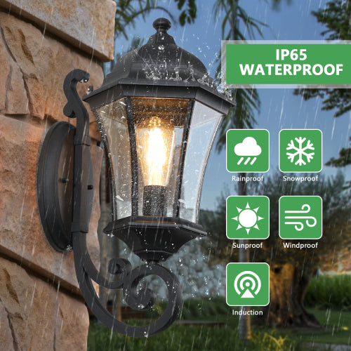 Outdoor Waterproof Glass Retro Wall Lamp with light sense Supports multiple types of light bulbs