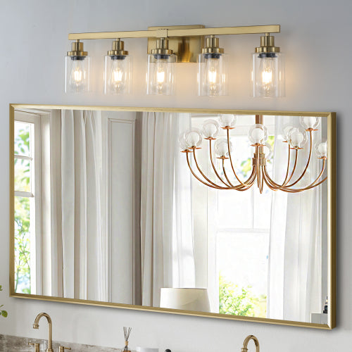 Golden  Vanity Light with Clear Glass Shades, Modern Iron Metal Bathroom Wall Fixture  (No Bulbs)