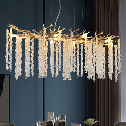 39.4-inch Modern Golden Pendant Light with Cascading Crystal Strands