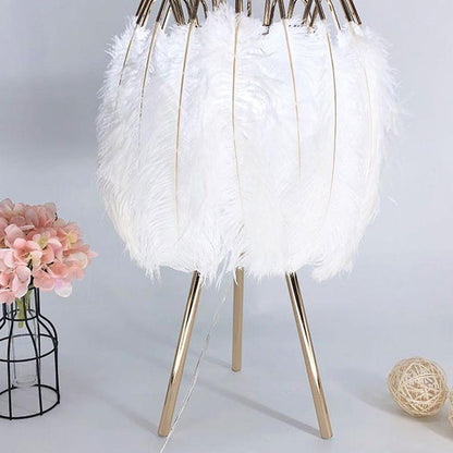 Lampe de table à plumes sur trépied élégante