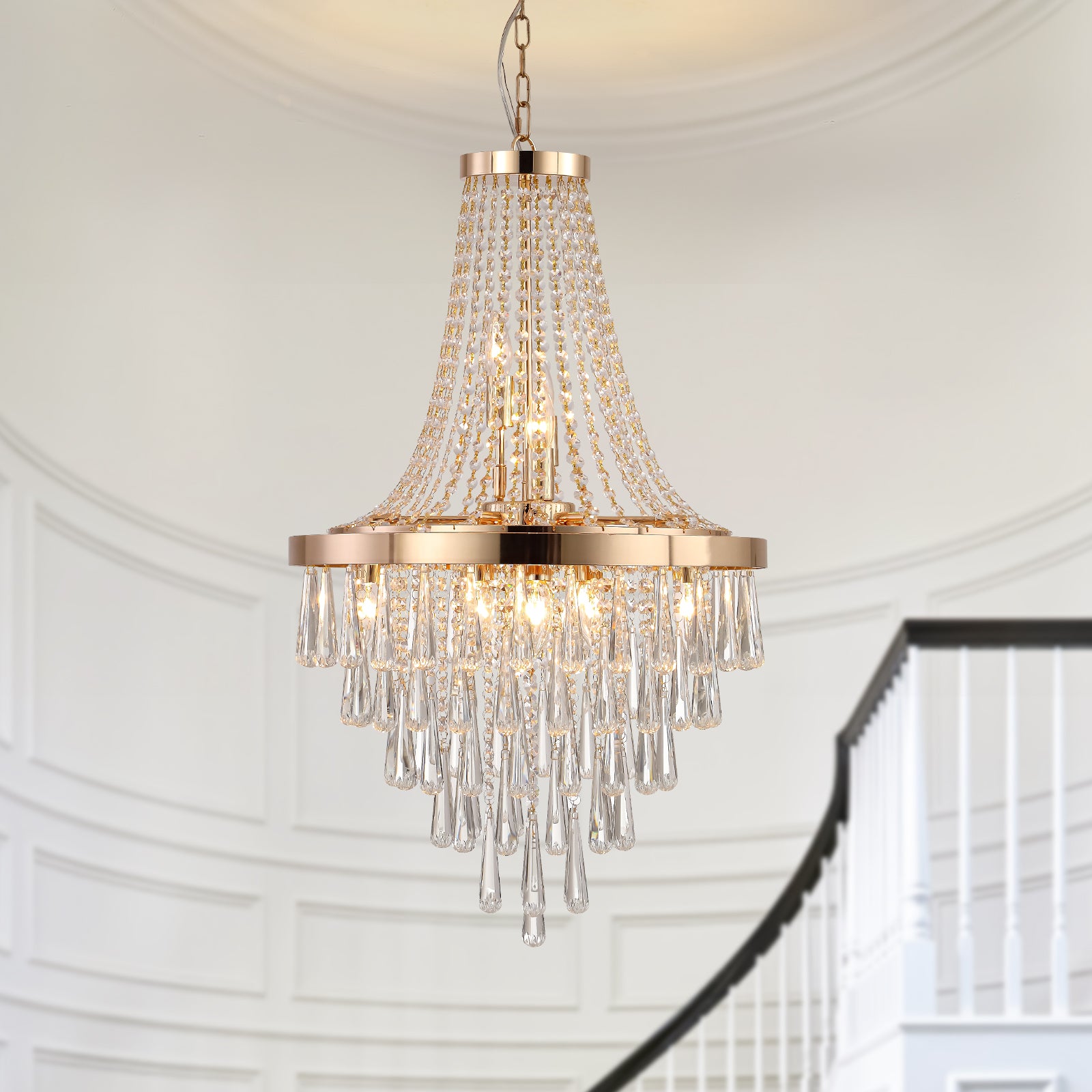 Gold Crystal Chandeliers,Large Contemporary Luxury Ceiling Lighting for Living Room Dining Room Bedroom Hallway (Bulbs Not Included)