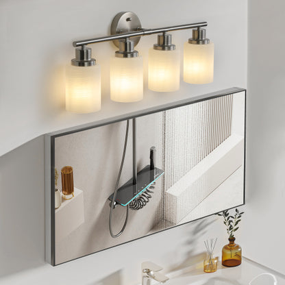 Modern Vanity Bathroom Mirror Light, Frosted White Glass with Black Iron Frame, Contemporary Wall Sconce (Bulb Not Included)