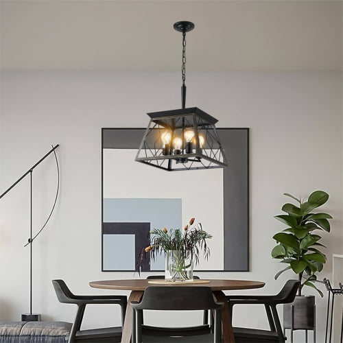 16" Industrial 4-Light Pendant Chandelier – Modern Farmhouse Elegance