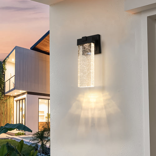 2-Pack Outdoor Wall Light Fixture, Weatherproof LED Wall Sconce with Bubble Crystal and Light Sensor - 12W Per Lamp