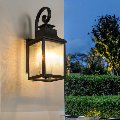 Large Outdoor Wall Lamps With Glass Supports multiple types of light bulbs