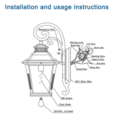 Large Outdoor Wall Sconce Lights with Clear Glass Can support multiple types of light bulbs