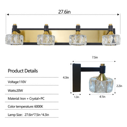 Modern Crystal Bathroom Vanity Light Over Mirror Bath Wall Lighting Fixtures