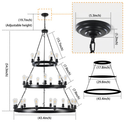 27 Light Metal Ring Chandelier Black (No Bulbs)