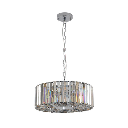 17" Chrome Crystal Pendant Chandelier, Modern Hanging Light Fixture with Adjustable Height, 4-Light E26 Base for Living Room, Dining Room, or Kitchen (No Bulbs)