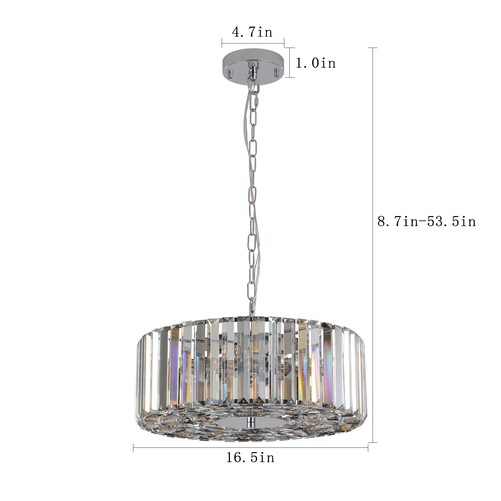 17" Chrome Crystal Pendant Chandelier, Modern Hanging Light Fixture with Adjustable Height, 4-Light E26 Base for Living Room, Dining Room, or Kitchen (No Bulbs)